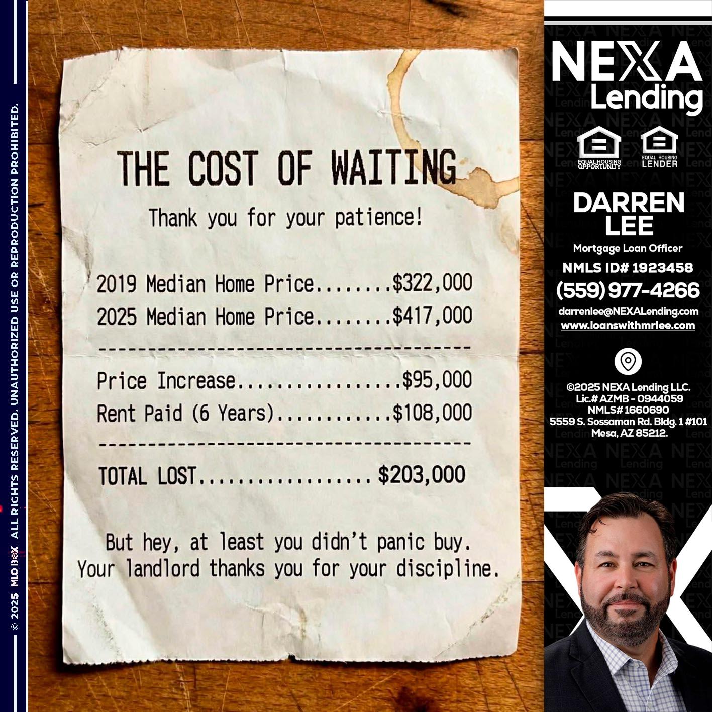 THE COST OF WAITING - Darren Lee -Mortgage Loan Officer
