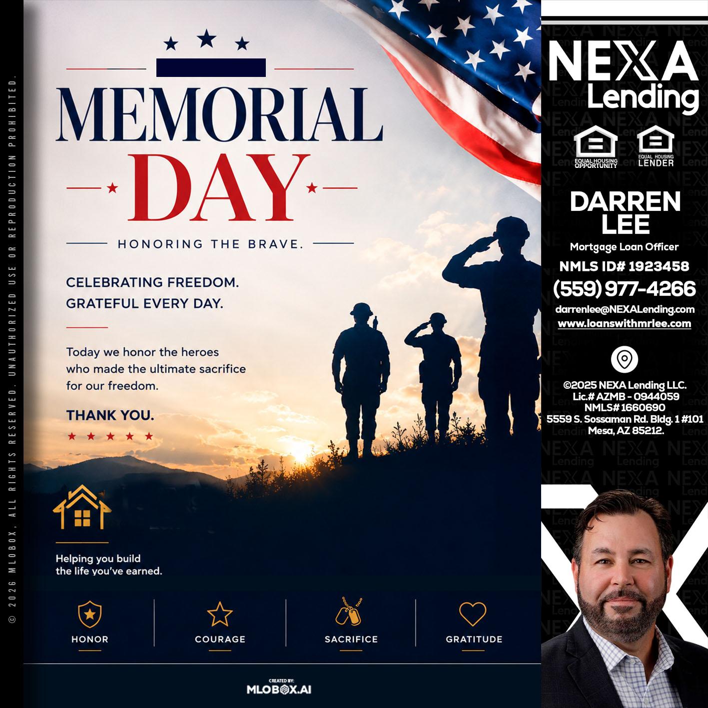 MEMORIAL DAY - Darren Lee -Mortgage Loan Officer