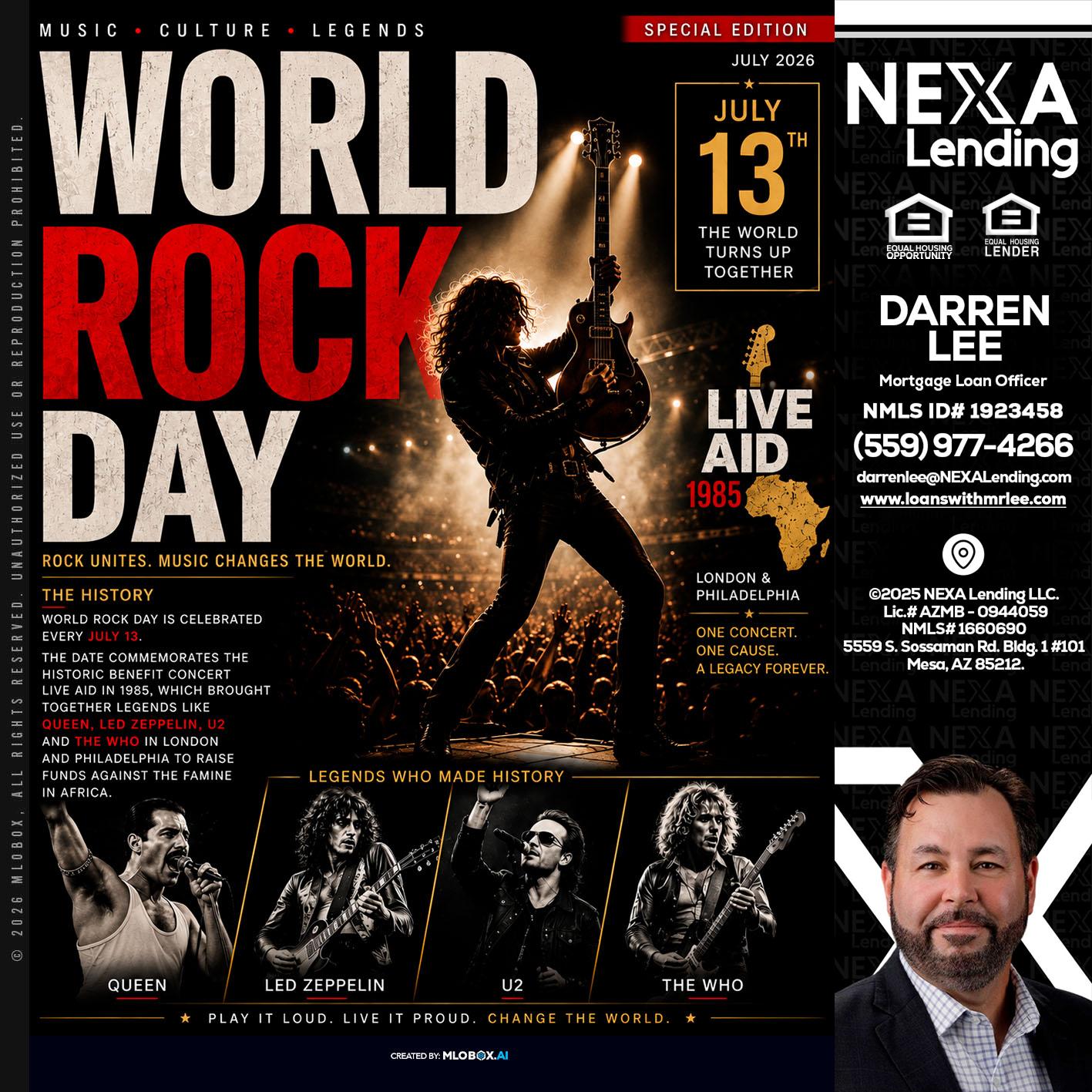 WORLD ROCK MUSIC DAY - Darren Lee -Mortgage Loan Officer