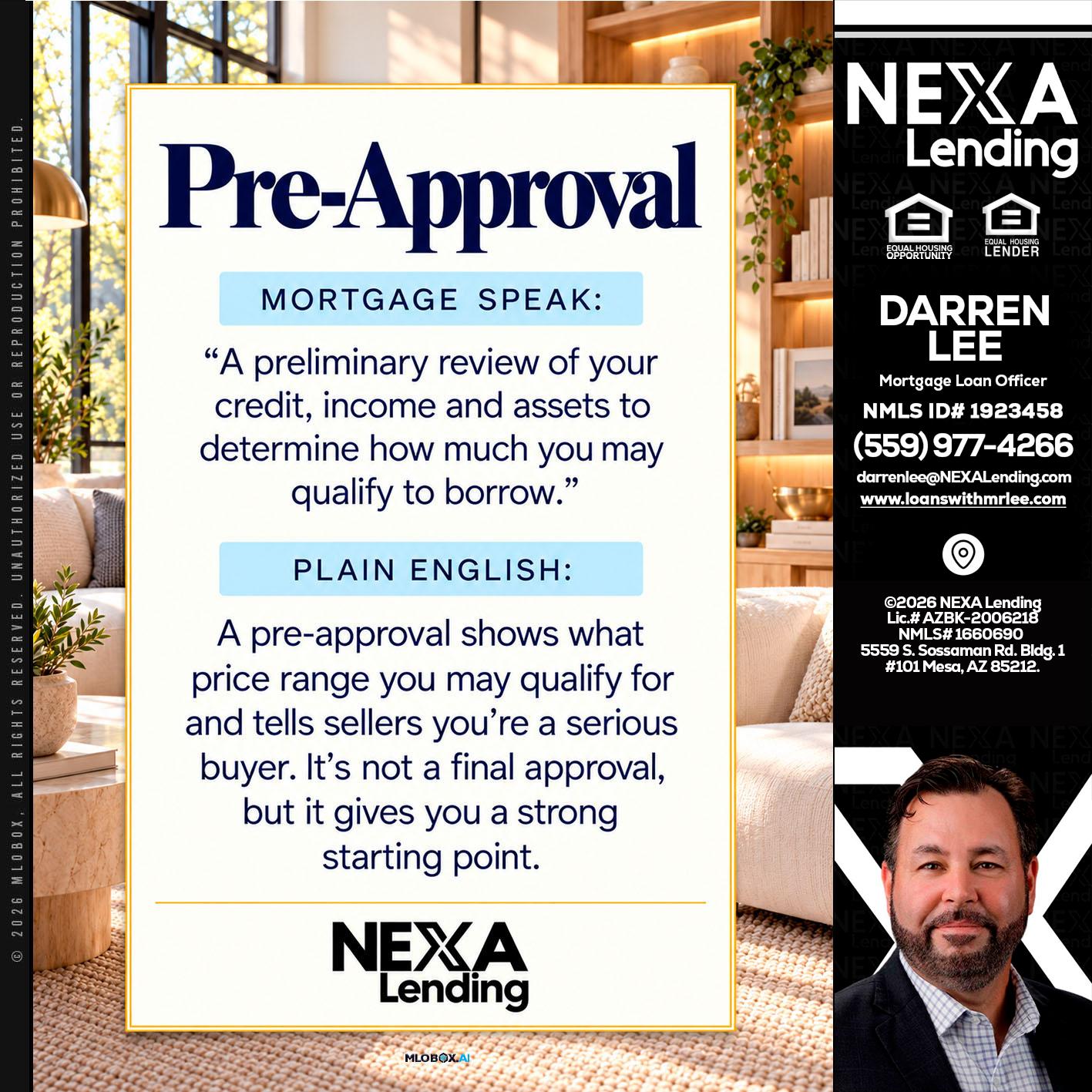 PREAPROVAL - Darren Lee -Mortgage Loan Officer